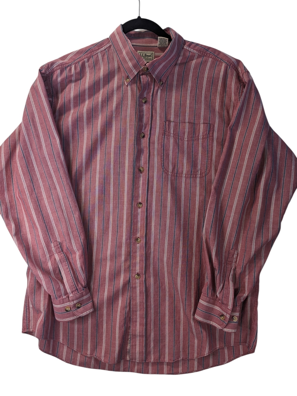 L.L. Bean Men’s Salmon and Blue Striped Button-Down Shirt Size L Tall